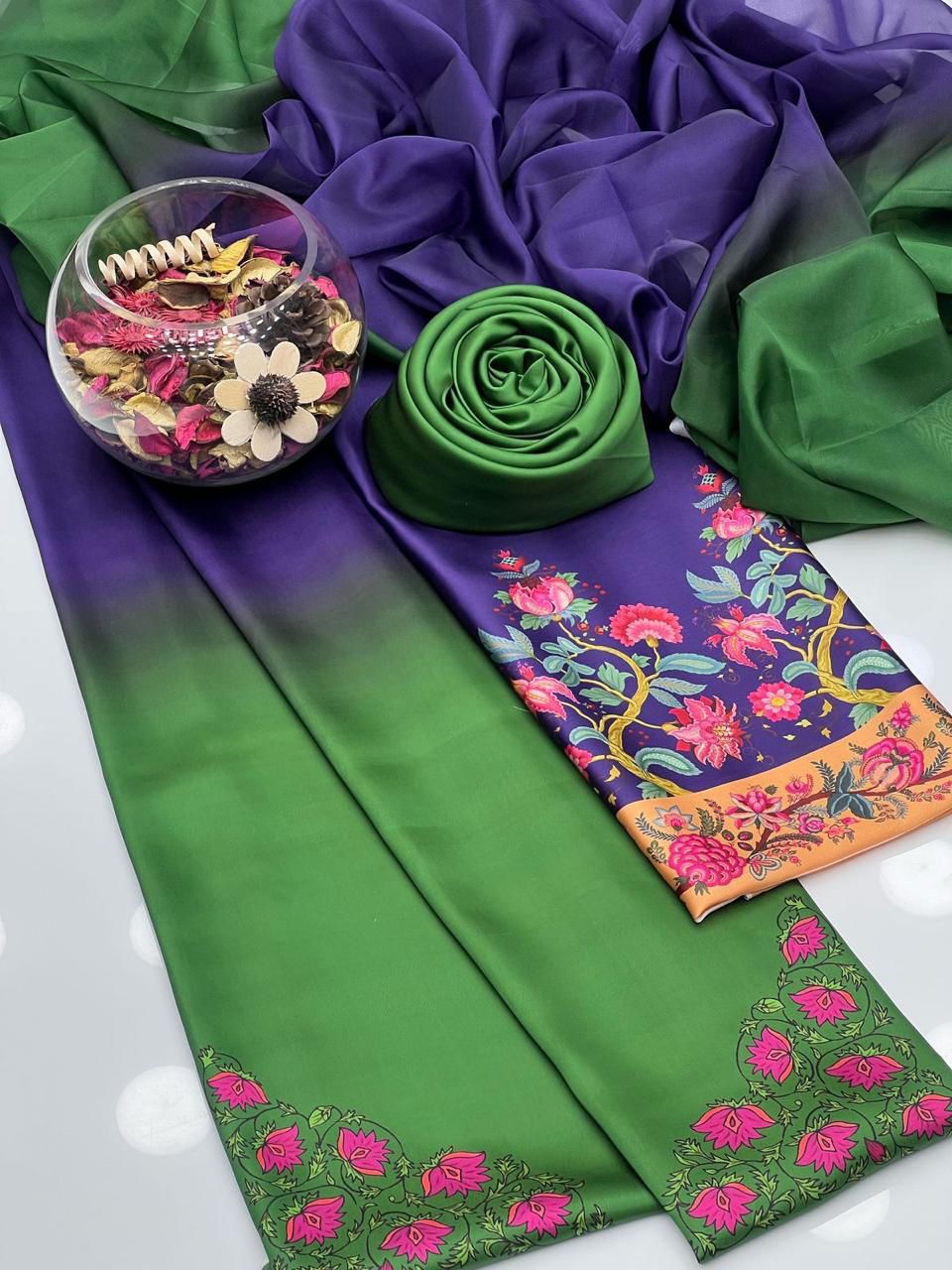 3pc Unstitch Embroidered and Printed Silk