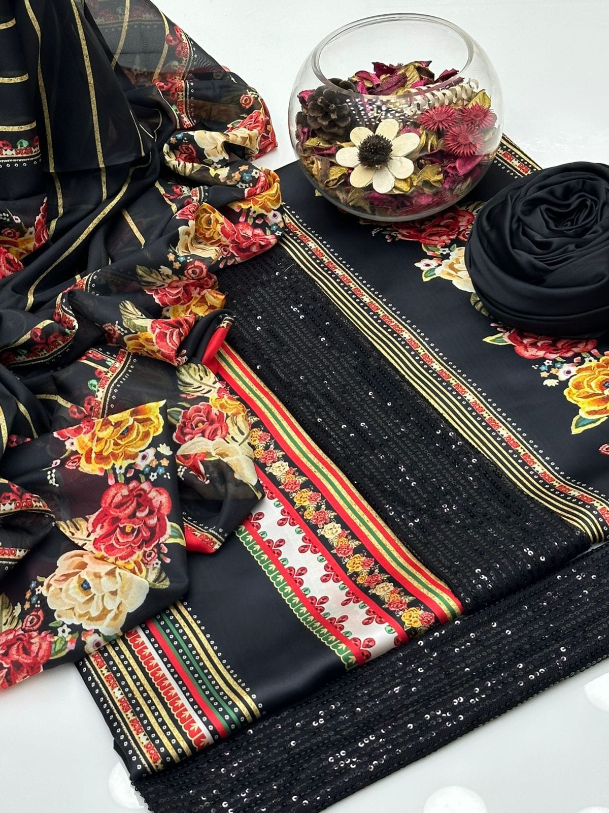 Multi Digital Printed Silk 3pc Unstitch