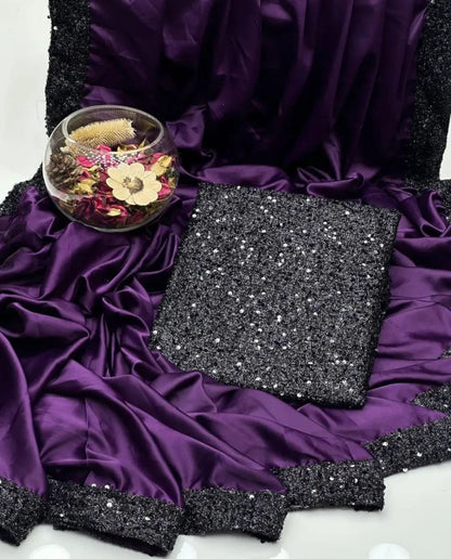 Party Wear Fancy Shamoze Silk Saree Unstitched