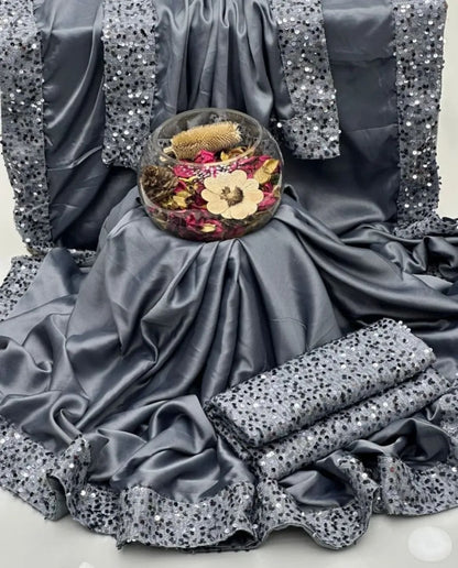 Party Wear Fancy Shamoze Silk Saree Unstitched