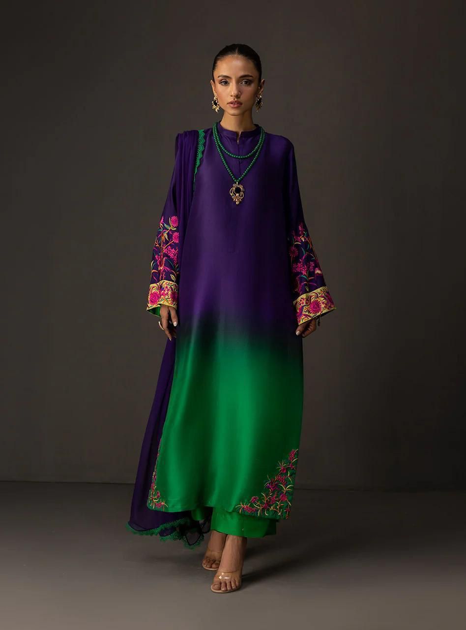 3pc Unstitch Embroidered and Printed Silk