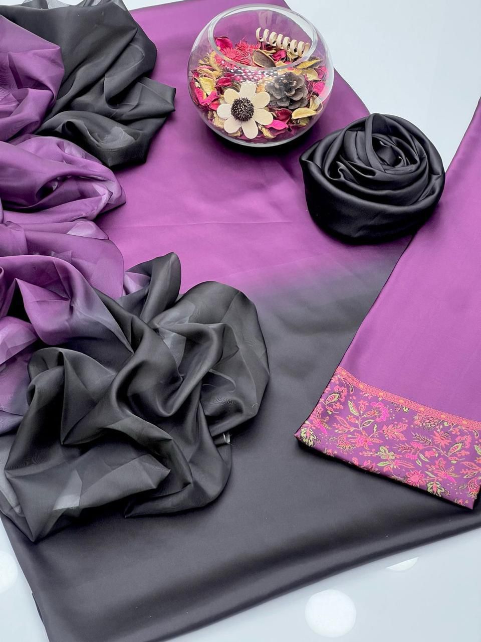 Plum Dusk - 3pc Unstitch Embroidered and Printed Silk