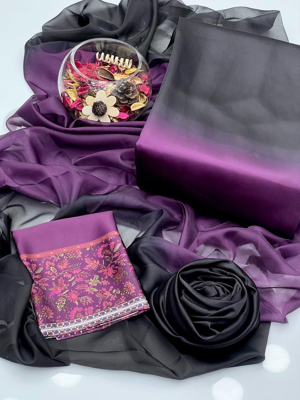 Plum Dusk - 3pc Unstitch Embroidered and Printed Silk