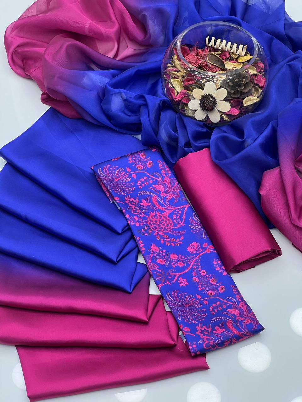 3pc Unstitch Embroidered and Printed Silk