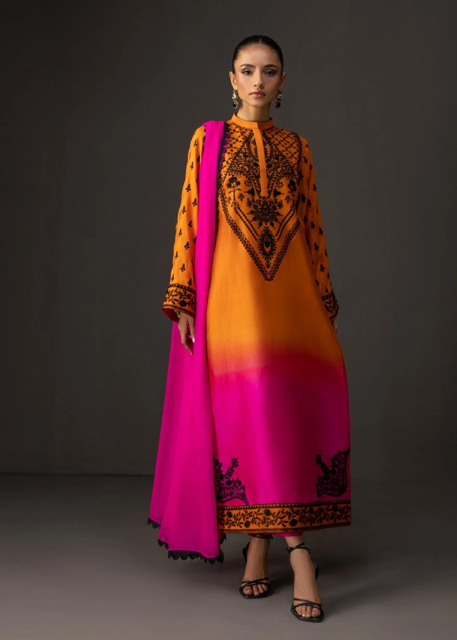 Sunset Sorbet - 3pc Unstitch Embroidered and Printed Silk